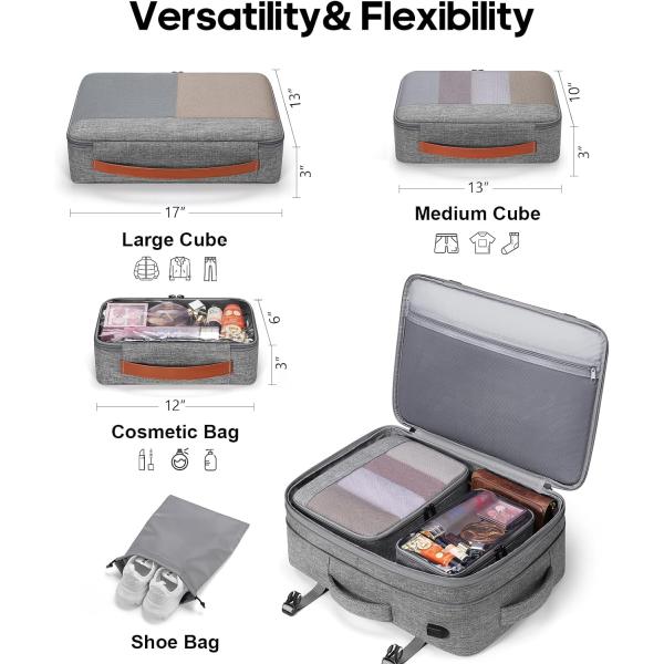 42L Carry on Luggage Flight Approved Expandable Hidden Shoulder Straps Weekender Travel Bag with Packing Cubes