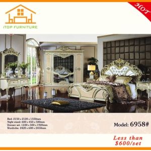 China antique MDF golden Cheap mirrored glass queen bedroom furniture set on sale
