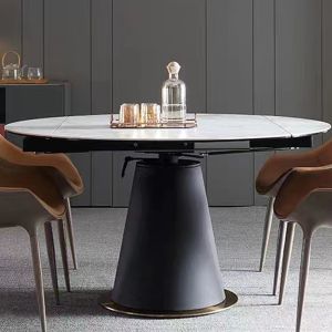 Round Marble Extendable Dinning Table Luxury Stone Extendable Dining Table