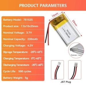 Rechargeable Lipo 10C Lithium Battery Cells 3.7V 240mAh 751525 751524 For Mobile