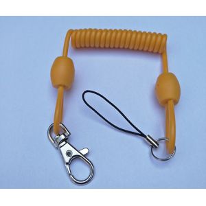 Cheap 3.0mm dia Solid Yellow Extended 80cm Retractable Coil Chain with Snap Hook&amp;Nylon Strap for sale