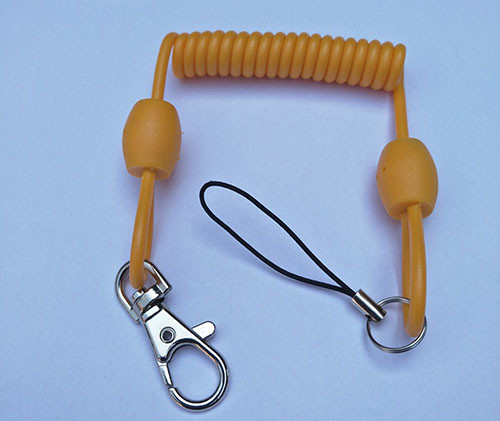 Quality 3.0mm dia Solid Yellow Extended 80cm Retractable Coil Chain with Snap Hook&Nylon Strap wholesale