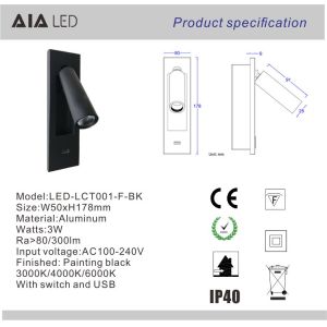 usb reading lamp/wall reading light hotel/usb reading lamp/bedside wall light