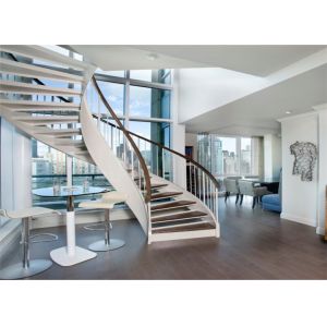 Wood Treada Arc Building Curved Stairs Carbon Steel Stringer Painting Finish