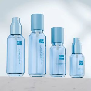 PET Cosmetic Bottles And Jars Blue Reusable Shampoo Bottle Oval