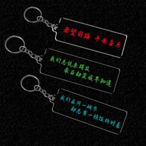 Transparent Acrylic Keychain Durable Simple Letter Word Printed With Metal Ring
