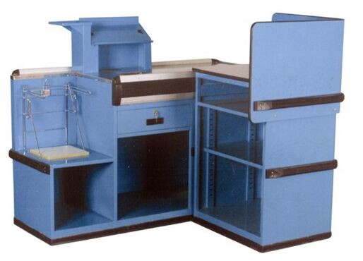 Quality Custom Build Retail Store Metal Cashier Supermarket Checkout Counter Furniture With Dam Board wholesale