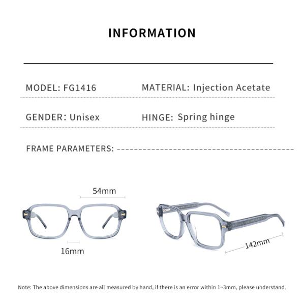 CNC Milling Square Acetate Material Glasses Gray Clear Lens Thick