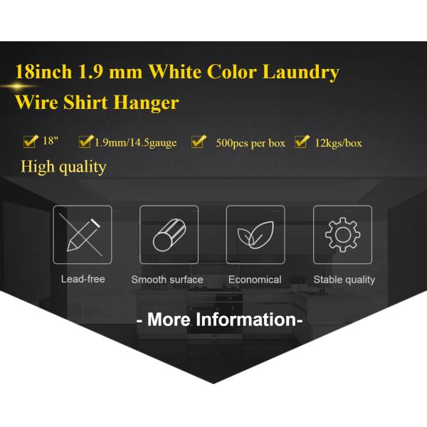 Laundry Factories Clothes Wire Hanger , 18 Inch 1.9 Mm Portable Laundry Hanger