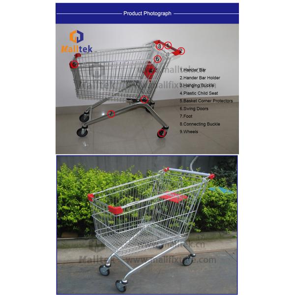210L Supermarket Shopping Trolley Cart With 4 Wheel