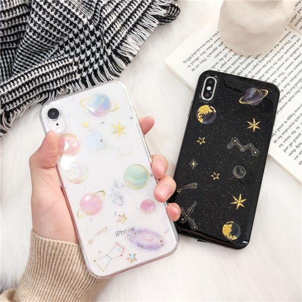 Shine Glitter Shockproof Phone Cases Gold Foil Moon Space For Iphone 11 Pro Max