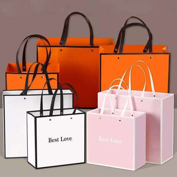 Custom Printed Paper Tote Gift Bags Ribbon Handle For Boutique