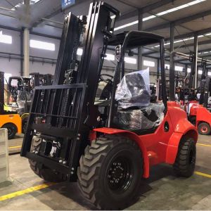 China Customised All / Rough Terrain Forklift , 3.5 Ton Red Steel Atv Forklift on sale