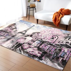 Retro Paris Tower Pink Flower Carpet with Printed Crawling Pad