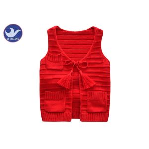 China String Closure Girls Sleeveless Cardigan U Neck Front Pockets Knitted Vest on sale