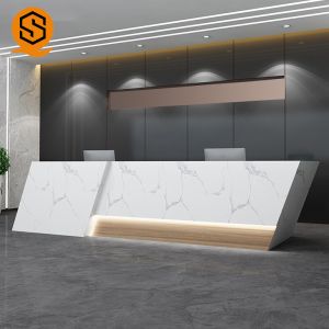 Acrylic Round Salon Reception Desk Joint Seamless MDF Veneered