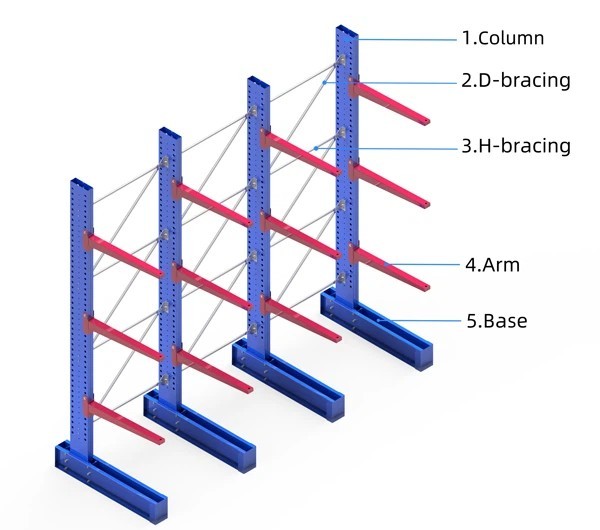 Cantilever Racking System for Long and Bulky Material Storage with Up to 2000kg