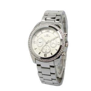 Double Layers Alloy Wrist Watch Silver Multifunction Chrono Watch