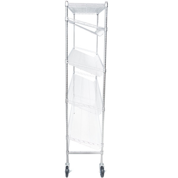 4 Slanted Home Wire Shelving / 1 Flat Shelf Mobile Merchandising Cart For Kitchen