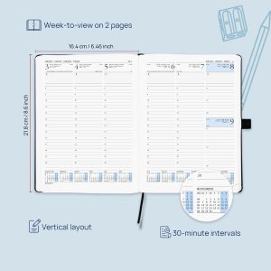 Medium 6.5x7.75inch Hardcover Weekly Planner With Hourly Schedule