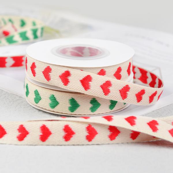 16mm*9m Heart Pattern Jacquard Cotton Ribbon For Clothing Accessories