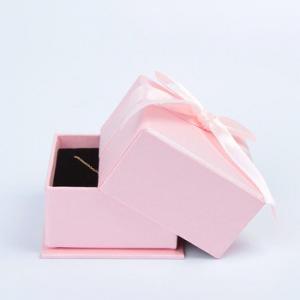 Cheap Paper Pendant Necklace Ring Packaging Box With Pink Bow Square Shape for sale