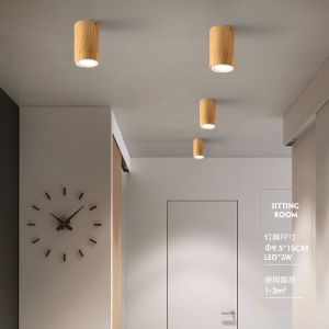 Nordic style round and square solid wood corridor led ceiling light living room
