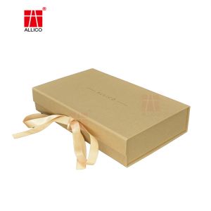 Ribbon Closure Foldable Shipping Boxes , SGS Brown Kraft Gift Boxes