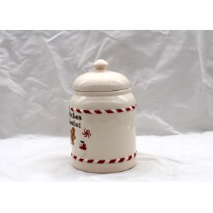 Christmas Snack Treat Ceramic Cookie Jar Snowman Design With Lid Strong Dolomite
