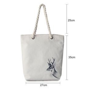 Printed Cartoon Womens Casual Canvas Bags With Cotton Rope Handles