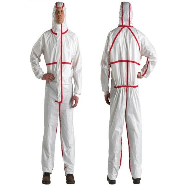 White Color Disposable Protective Clothing Disposable Boilersuits With Red