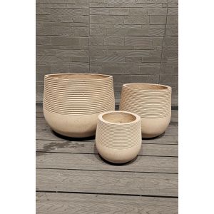 Warm Natural Beige Dual - Texture Contrast Round Fiber Clay Planter Home
