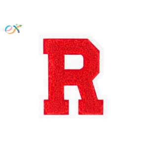 Cheap Felt Fabric Custom Chenille Patches , Red Letter Patches With Laser Cut Border for sale