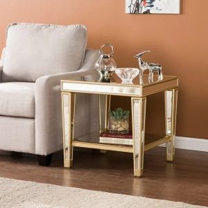 China Hot selling champagne gold side table mirrored corner table for living room on sale