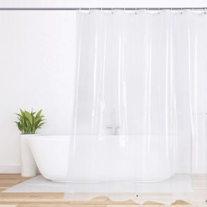 Shower Curtain with Hooks (Natural Herringbone) and PEVA Shower Curtain Liner