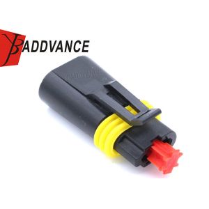 AMP Tyco Black 2 Pin Connector Plug Red Lock With Crimp Terminals 14481614