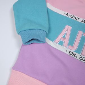 3D Embroidery Pullover Fleece Sweatshirt With Patchwork Color