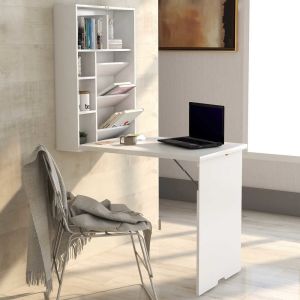 White 59“H 6.2“D Folding Home Office Computer Table With Shelves