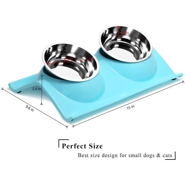 Double Dog Cat Stainless Steel Pet Bowls No Spill Resin Station