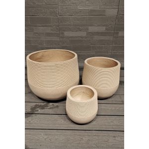 Warm Natural Beige Dual - Texture Contrast Round Fiber Clay Planter Home