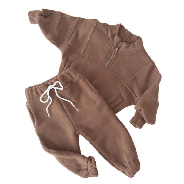 Quality Customized Half Zipper Pullover Sweat Shirt 280gsm With Drawstring Sweatpants Kids Jogger Set wholesale