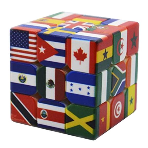 Quality Custom UV Printing Flat Rubik's Magic Puzzle Cube 3x3x3 National Flag For Chlidren 156g wholesale
