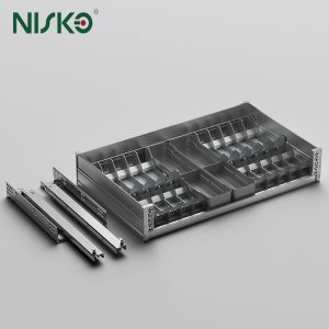 Double Tiers Dish Bowl Cabinet Basket Pull Out Adjustable Cutlery Tray Kitchen