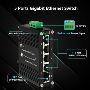 Mini Industrial 4-Port 10/100/1000T 802.3at PoE + 1-Port 100/1000X SFP Ethernet