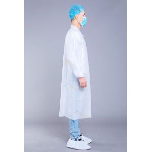 Non Woven 35g Disposable White Lab Coats With Hook Loop