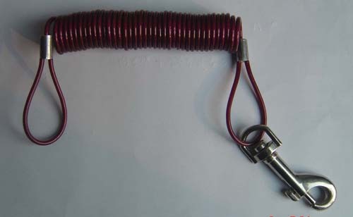 Chinese spiral cord wire tool holder lanyard carabiner and key ring on two ends