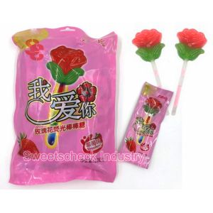 Fluorescence Light Up Candy Rose Flower Shape Lollipop With Lighting Stick