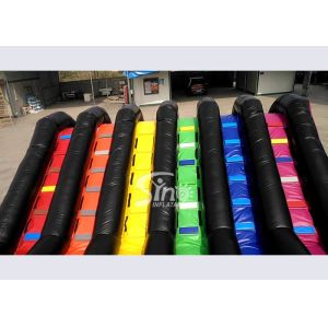 6 Lane Color Run Adults Inflatable Obstacle Course With 2 Hill Slides For
