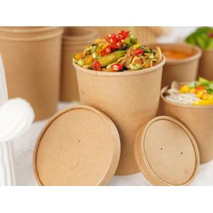 Disposable Take Away Kraft Paper Biodegradable Soup Cups With Lid