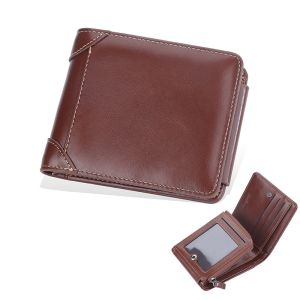 Ultra Thin Three Fold First Layer Men's Leather Wallet with Short Length and PU